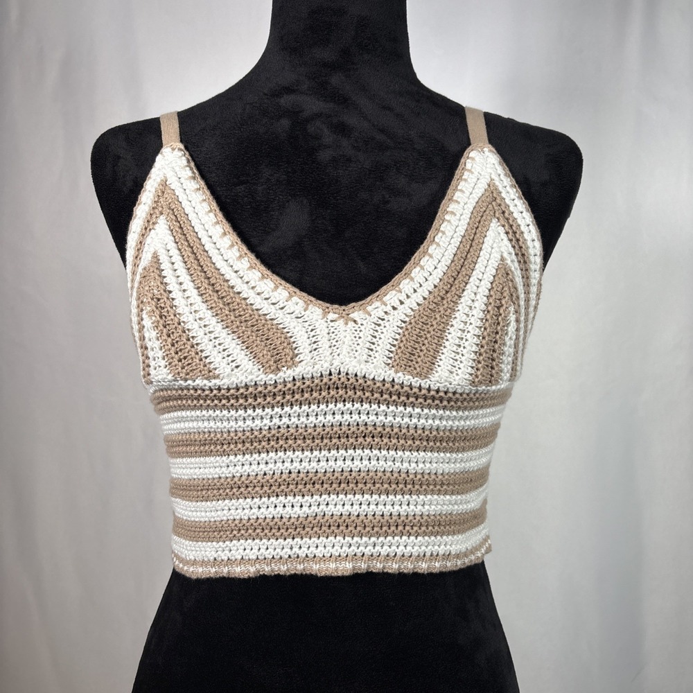 Y2K Festival Crochet Babydoll Top Womens XS Coachella Boho Hollister Knit Tank - Picture 7 of 8